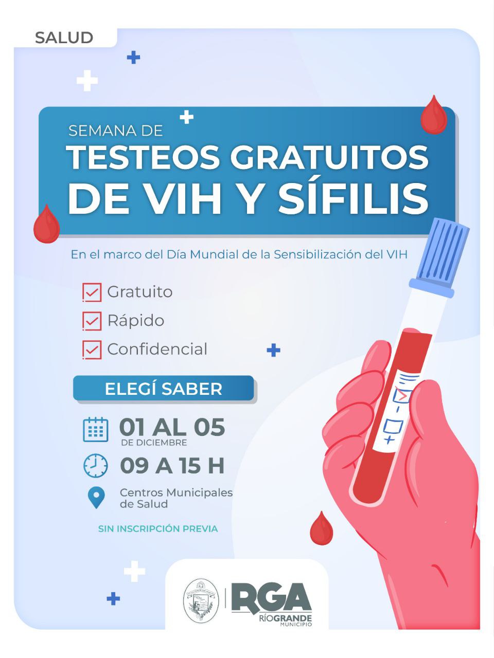 Semana de testeos gratuitos de VIH y sífilis en los Centros de Salud Municipales