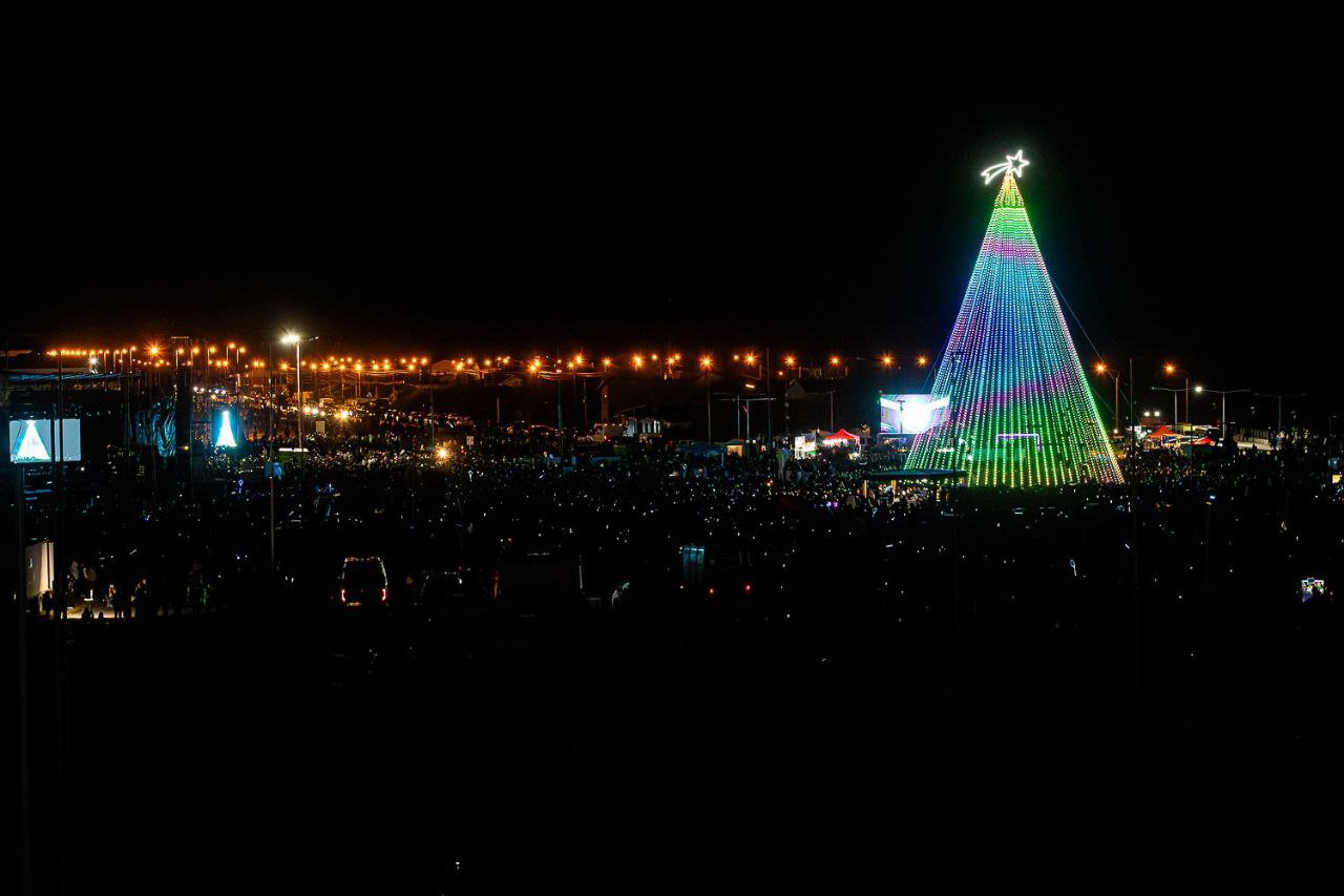 Junto a grandes artistas, una multitud celebró el encendido del arbolito en Río Grande