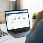 Contribuyente frente a una laptop con calendario de febrero y el 5 marcado, calculadora y papeles, en alusión a la recategorización del Monotributo 2026.