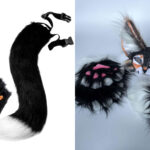 Accesorios therian: máscaras de animal, colas peludas y guantes tipo patas con garras