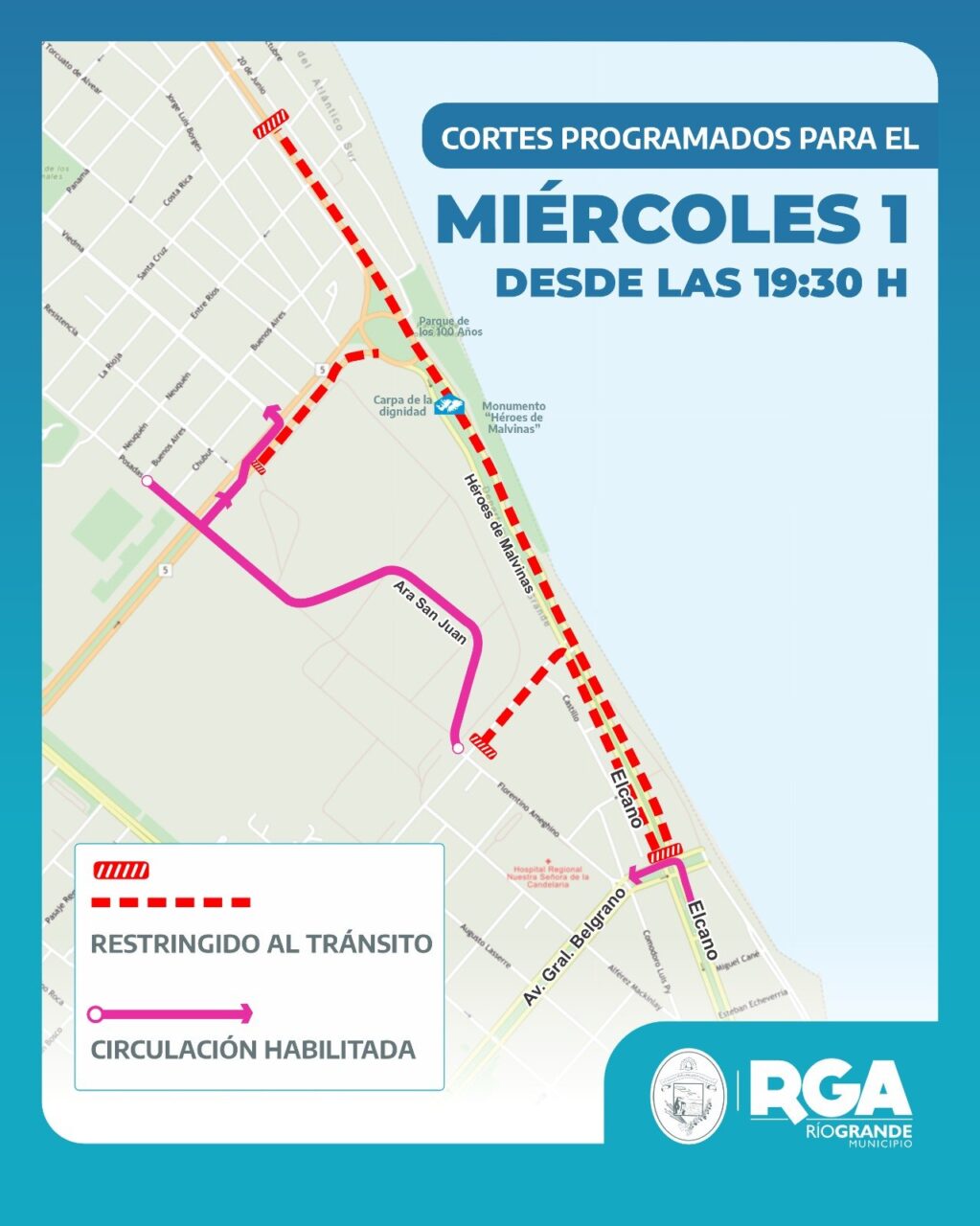 Se informan los cortes de tránsito por las actividades en el marco del 2 de abril