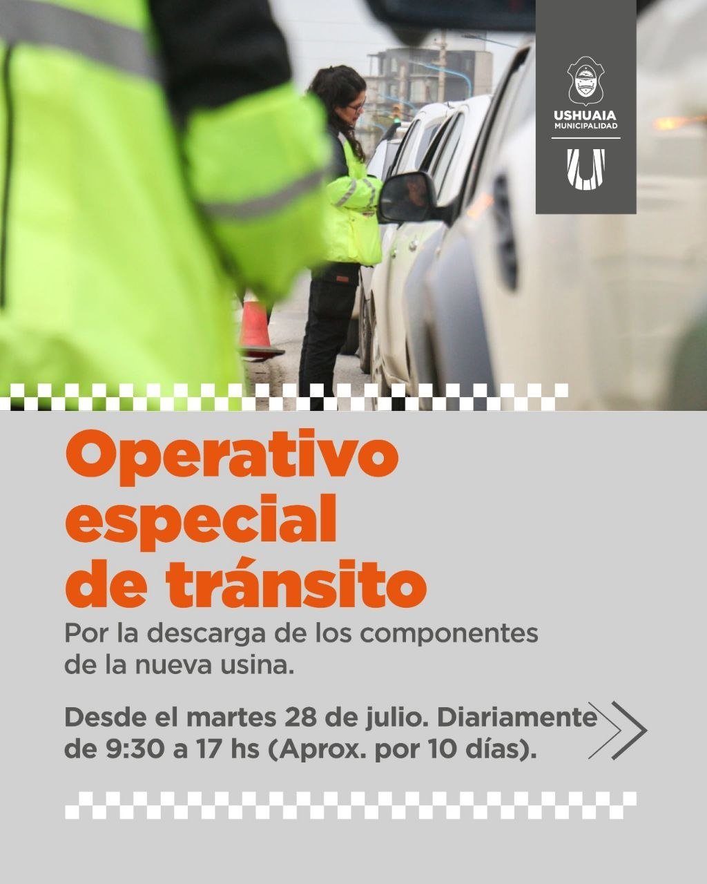 La Municipalidad de Ushuaia implementará un operativo especial de tránsito por la descarga de los componentes de la nueva usina